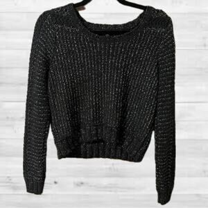 Guess  Glittering Black Women's Cropped Sparkle Knit Sweater - Small